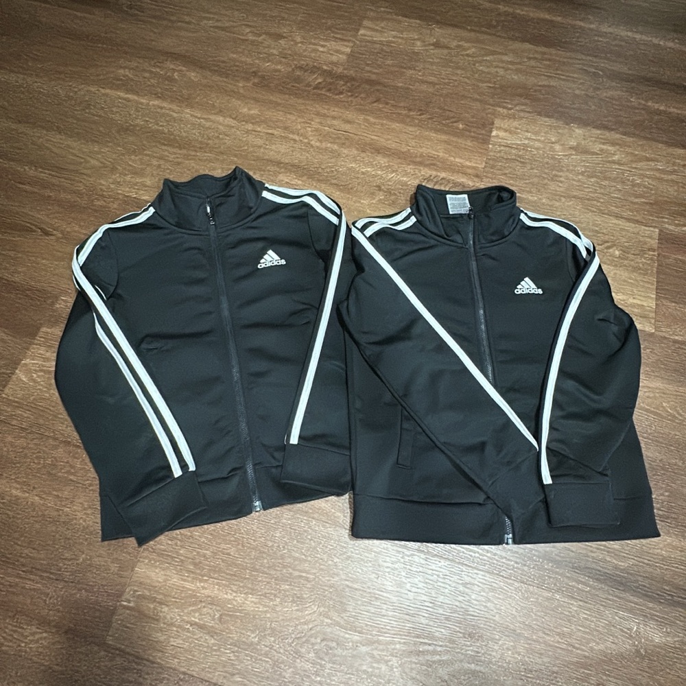 2 Adidas Kids Black Jacket with White Stripes